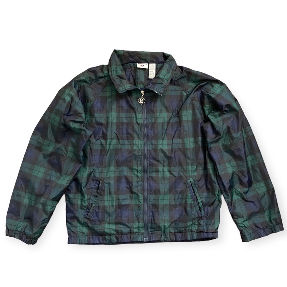 Vintage Jerzees 1990s Plaid Nylon Full Zip Windbreaker Men’s Medium Green